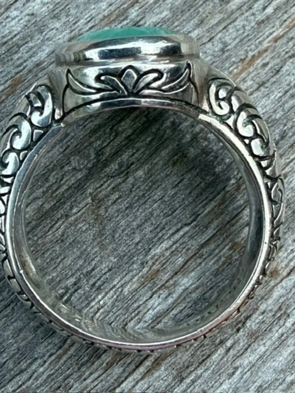 Vintage Sterling Ring Rose Cut Green Chalcedony Janice Girardi Designs Size 10